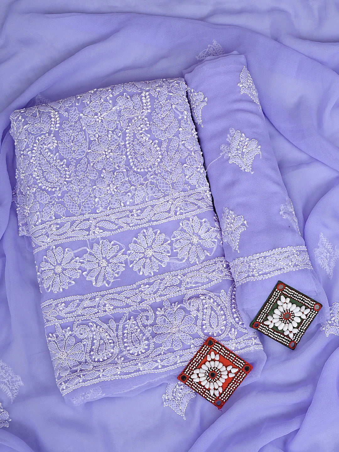 Ada Hand Embroidered Periwinkle Blue Georgette Lucknowi Chikankari Unstitched Suit Piece 01A933079