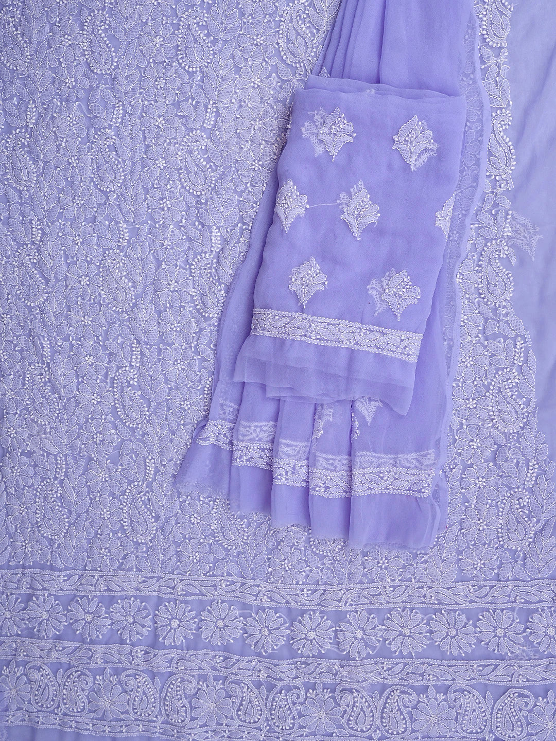 Ada Hand Embroidered Periwinkle Blue Georgette Lucknowi Chikankari Unstitched Suit Piece 01A933079