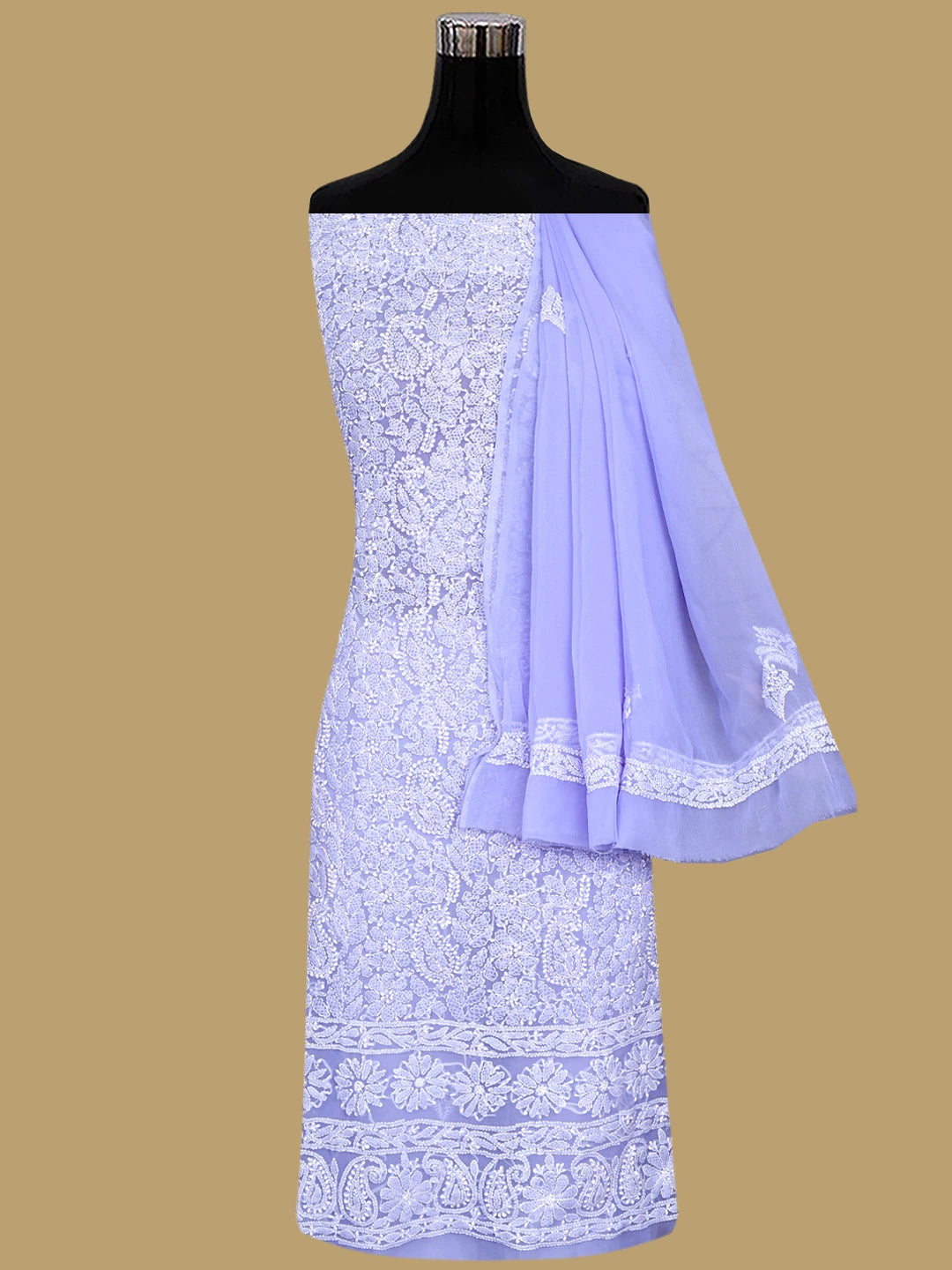 Ada Hand Embroidered Periwinkle Blue Georgette Lucknowi Chikankari Unstitched Suit Piece 01A933079