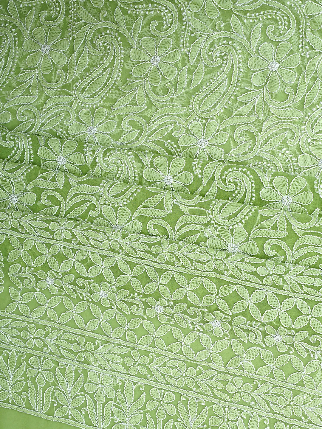 Ada Hand Embroidered Green Georgette Lucknowi Chikankari Unstitched Suit Piece 01A933067