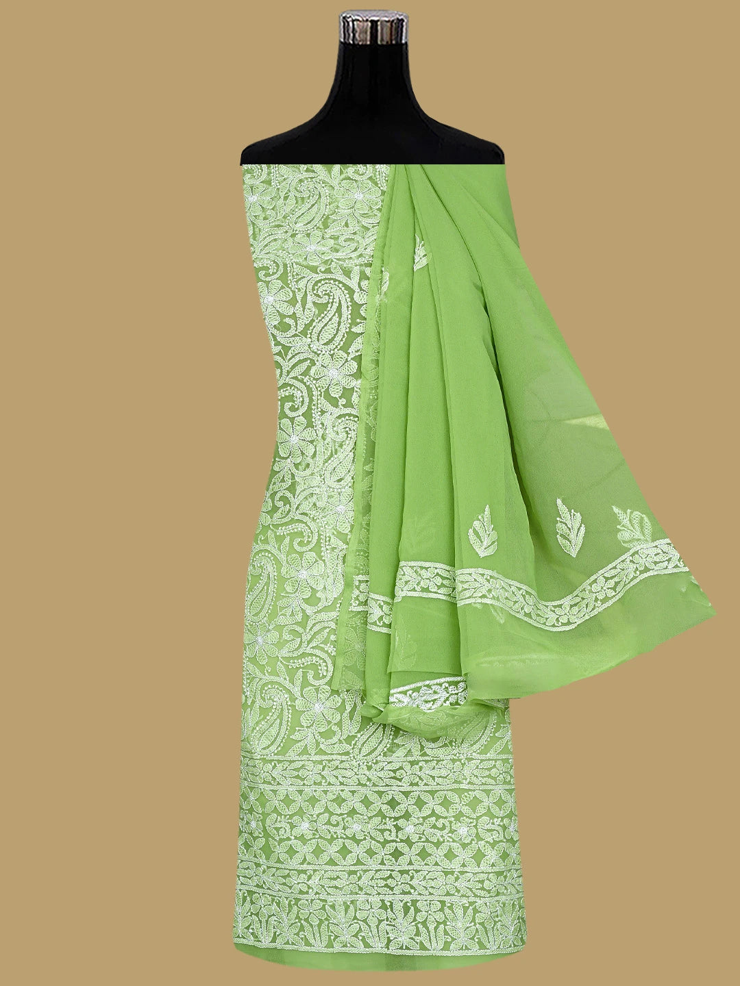 Ada Hand Embroidered Green Georgette Lucknowi Chikankari Unstitched Suit Piece 01A933067