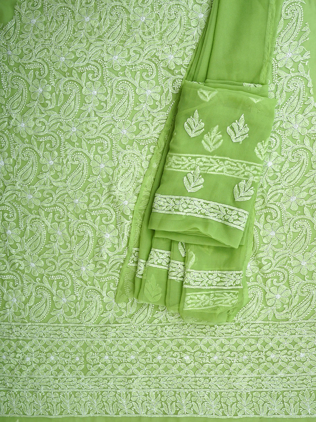 Ada Hand Embroidered Green Georgette Lucknowi Chikankari Unstitched Suit Piece 01A933067