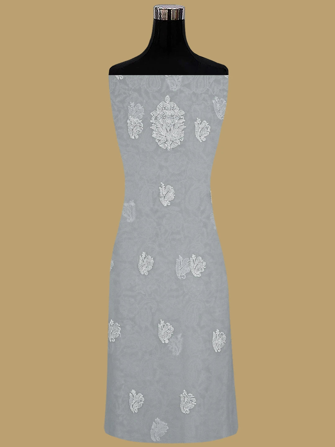 Ada Hand Embroidered Grey Georgette Lucknowi Chikankari Unstitched Suit Piece 01A933080