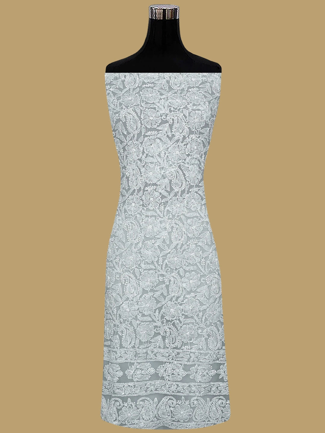 Ada Hand Embroidered Grey Georgette Lucknowi Chikankari Unstitched Suit Piece 01A933080
