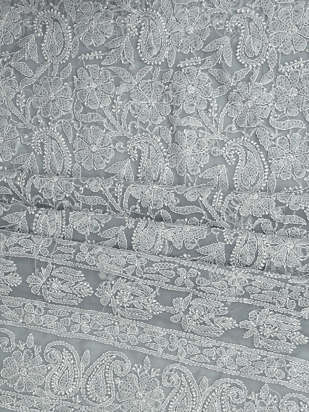 Ada Hand Embroidered Grey Georgette Lucknowi Chikankari Unstitched Suit Piece 01A933080