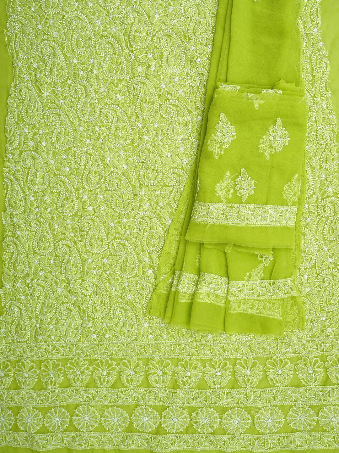 Ada Hand Embroidered Green Georgette Lucknowi Chikankari Unstitched Suit Piece 01A933081