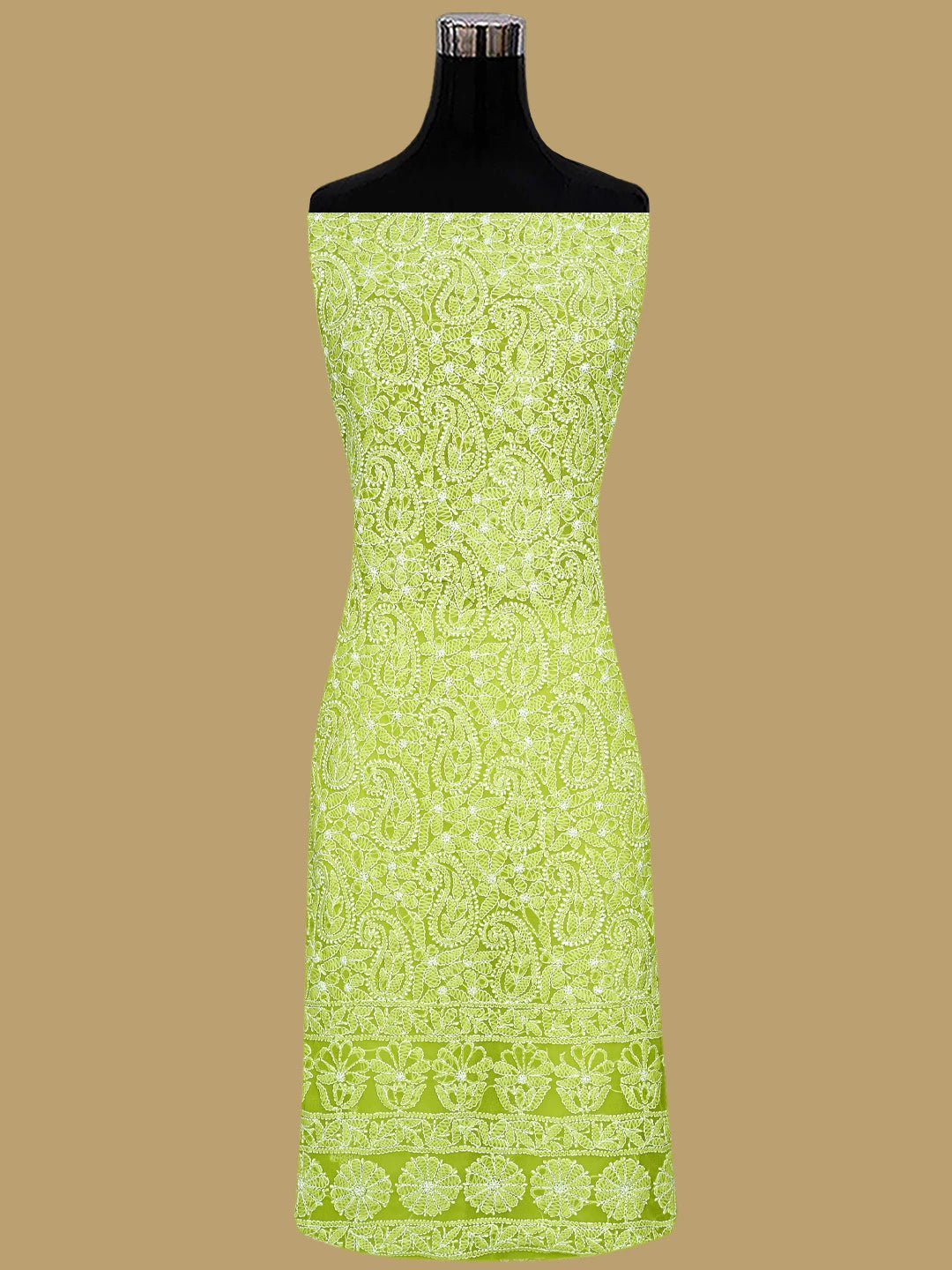 Ada Hand Embroidered Green Georgette Lucknowi Chikankari Unstitched Suit Piece 01A933081