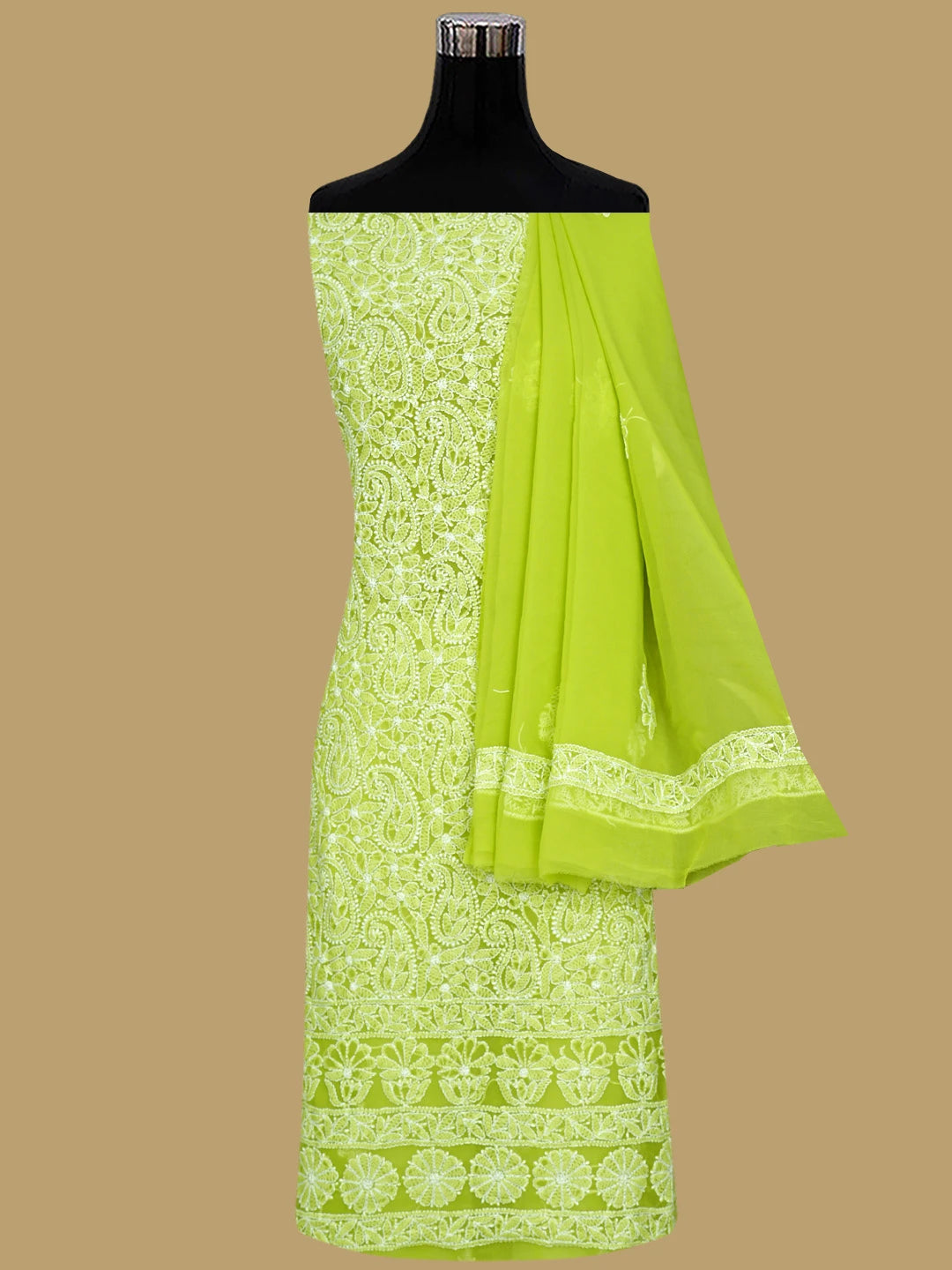 Ada Hand Embroidered Green Georgette Lucknowi Chikankari Unstitched Suit Piece 01A933081