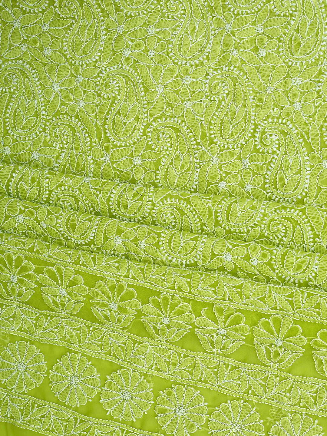 Ada Hand Embroidered Green Georgette Lucknowi Chikankari Unstitched Suit Piece 01A933081