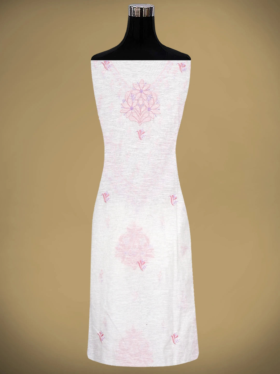 Ada Hand Embroidered White Ivory Khadi Chanderi Lucknowi Chikankari Semi-Stitched Kurta Dupatta Set 01A896620