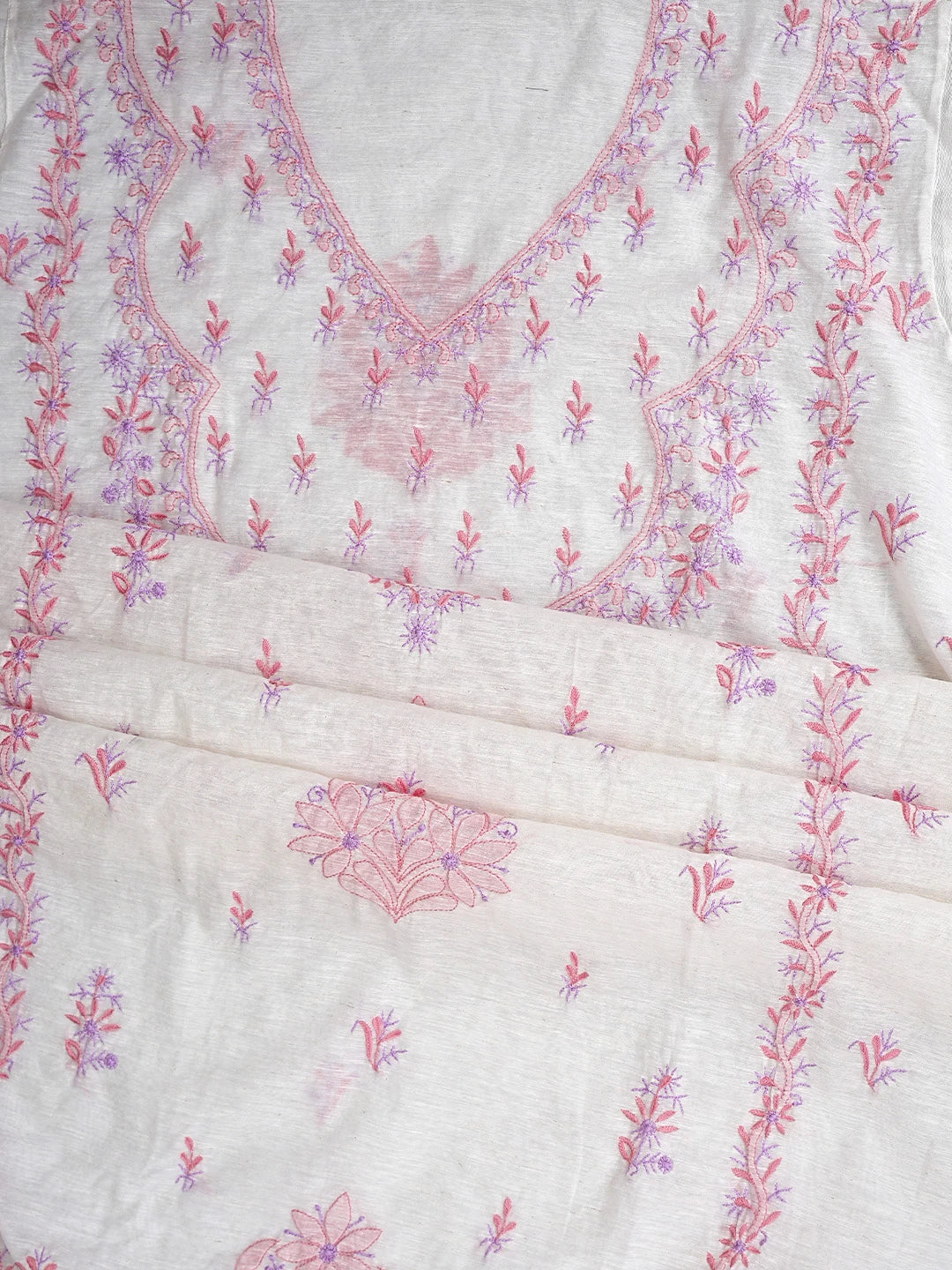 Ada Hand Embroidered White Ivory Khadi Chanderi Lucknowi Chikankari Semi-Stitched Kurta Dupatta Set 01A896620