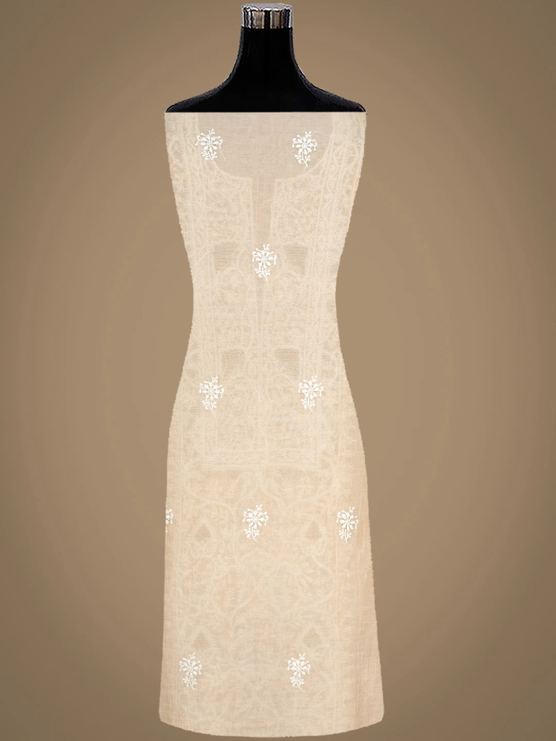 Ada Hand Embroidered Fawn Tissue Lucknowi Chikankari Unstitched Kurta Dupatta Set With Muqaish/Mukaish Work 01A934199
