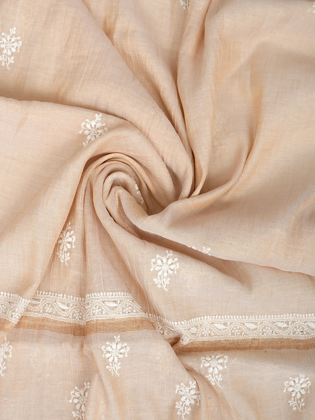 Ada Hand Embroidered Fawn Tissue Lucknowi Chikankari Unstitched Kurta Dupatta Set With Muqaish/Mukaish Work 01A934199