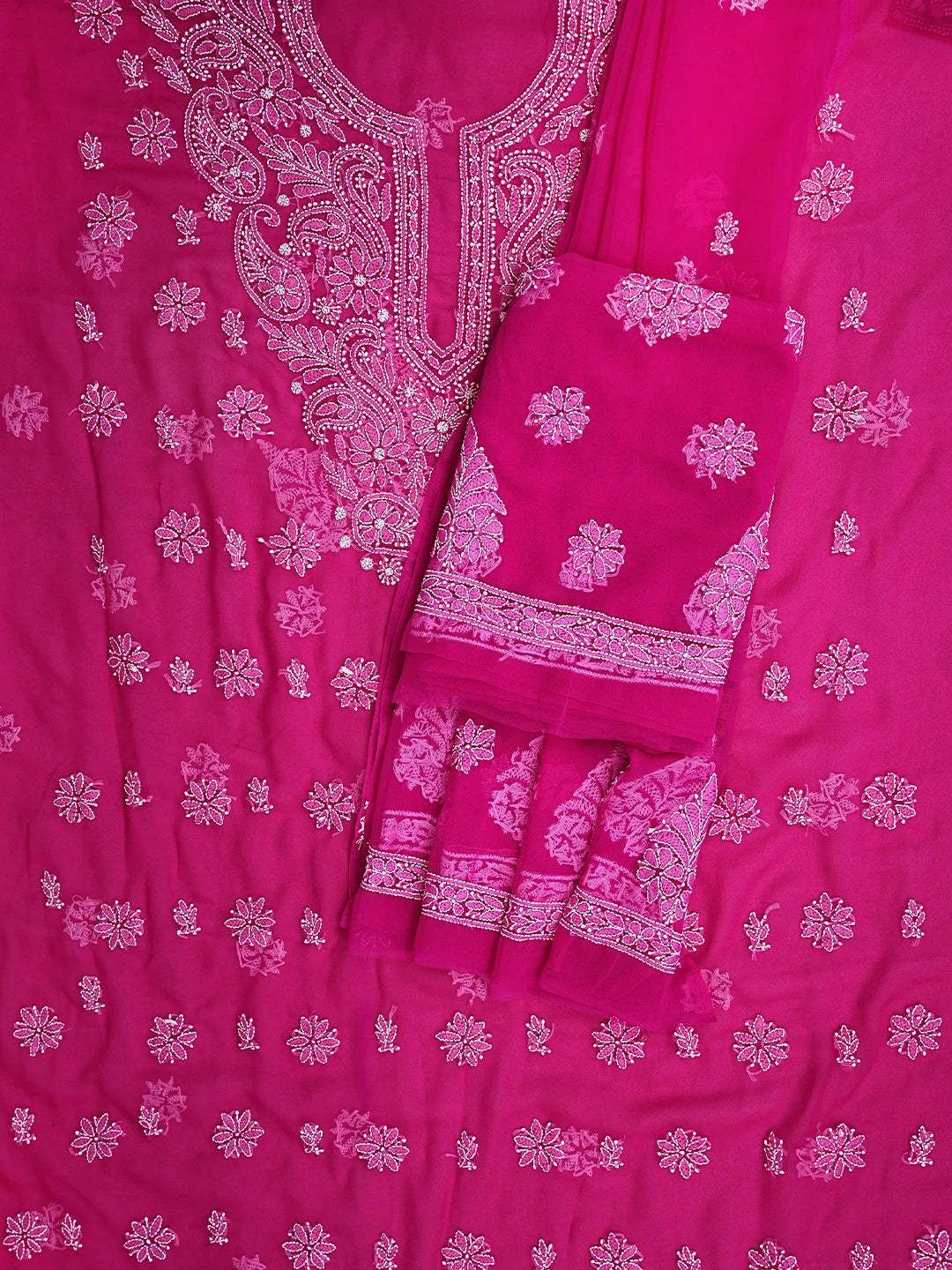 Ada Hand Embroidered Magenta Georgette Lucknowi Chikankari Unstitched Suit Piece 01A933091