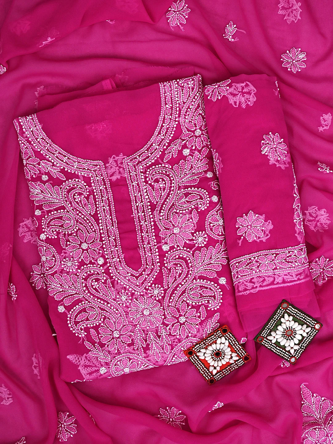 Ada Hand Embroidered Magenta Georgette Lucknowi Chikankari Unstitched Suit Piece 01A933091