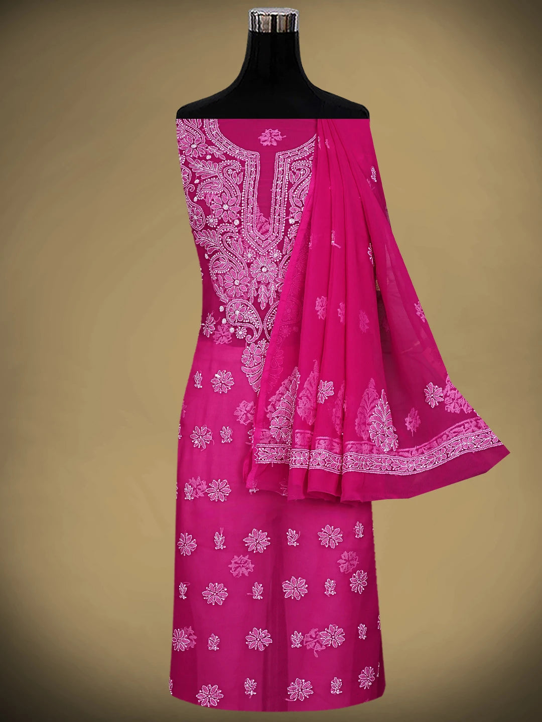 Ada Hand Embroidered Magenta Georgette Lucknowi Chikankari Unstitched Suit Piece 01A933091