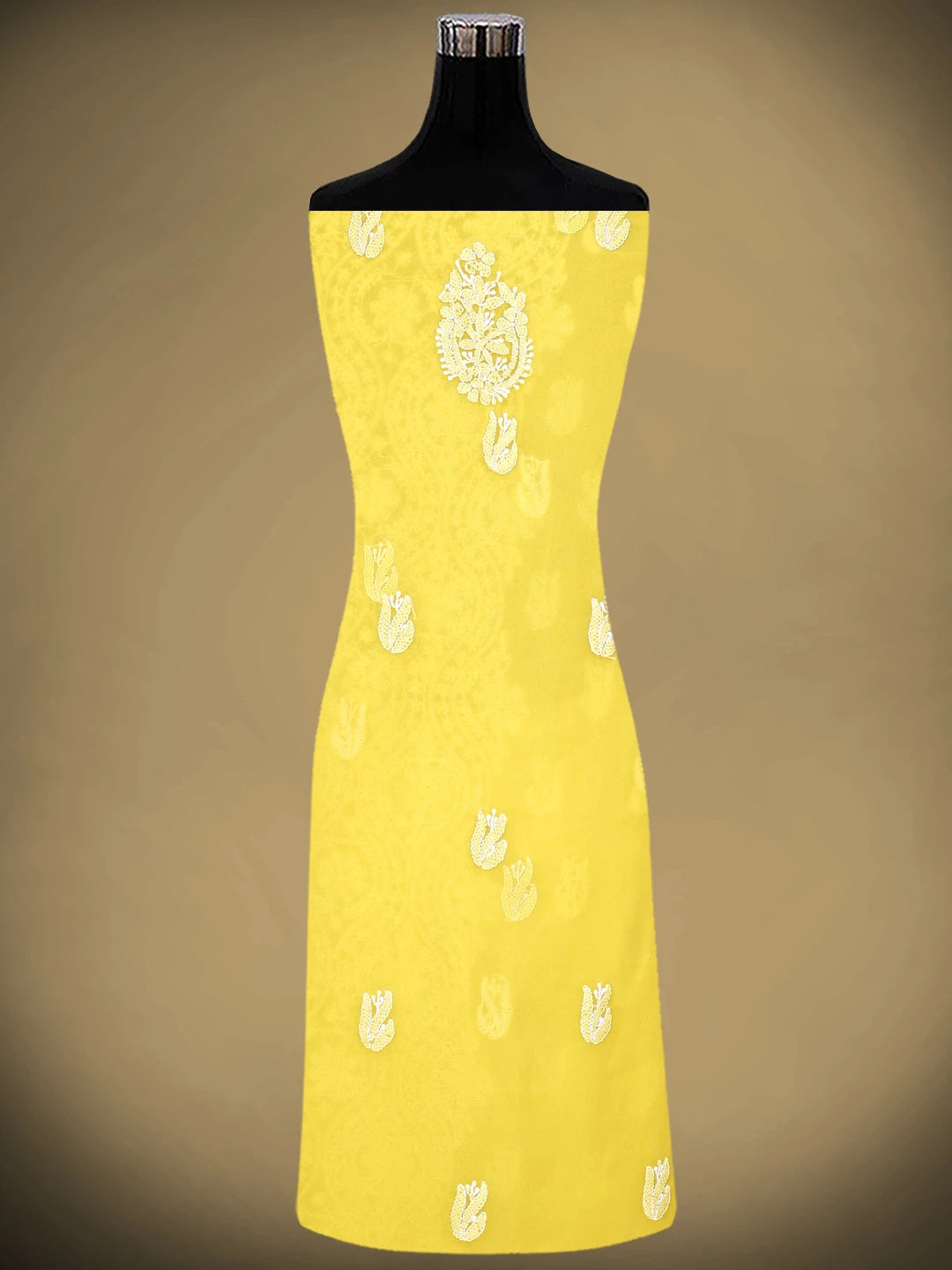 Ada Hand Embroidered Yellow Georgette Lucknowi Chikankari Unstitched Suit Piece 01A793584