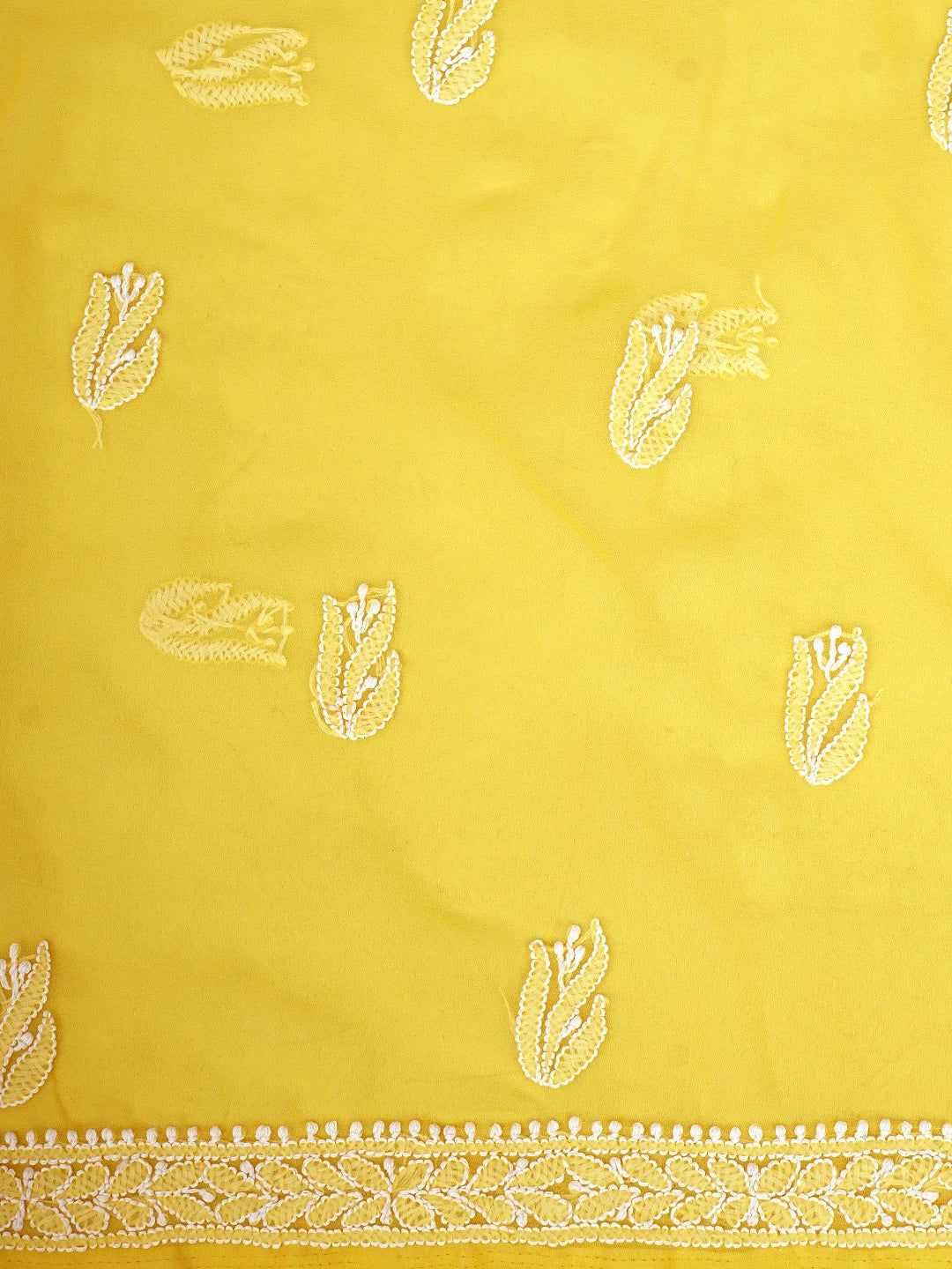 Ada Hand Embroidered Yellow Georgette Lucknowi Chikankari Unstitched Suit Piece 01A793584