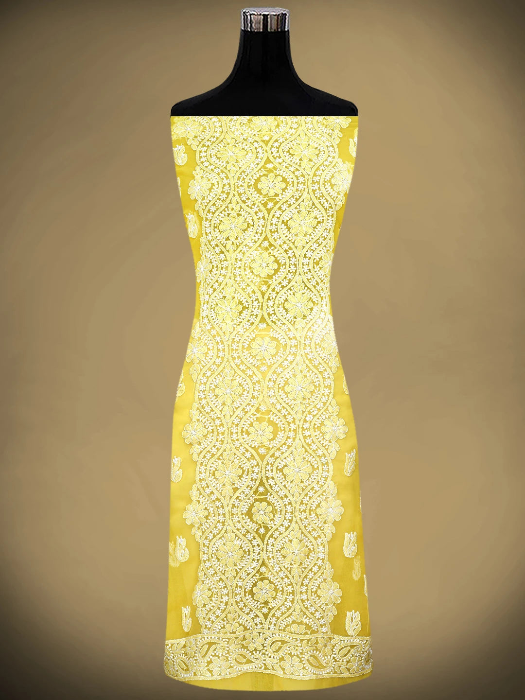 Ada Hand Embroidered Yellow Georgette Lucknowi Chikankari Unstitched Suit Piece 01A793584