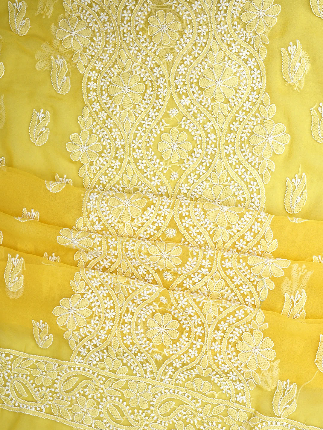 Ada Hand Embroidered Yellow Georgette Lucknowi Chikankari Unstitched Suit Piece 01A793584