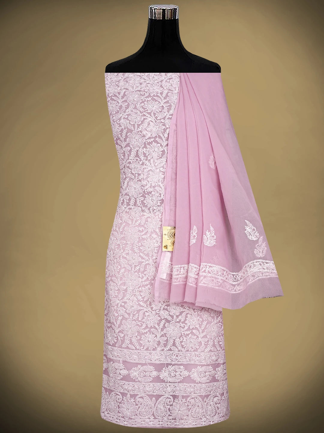 Ada Hand Embroidered Tea Rose Pink  Georgette Lucknowi Chikankari Unstitched Suit Piece 01A933069