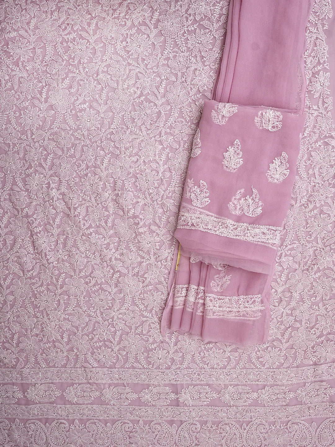Ada Hand Embroidered Tea Rose Pink  Georgette Lucknowi Chikankari Unstitched Suit Piece 01A933069