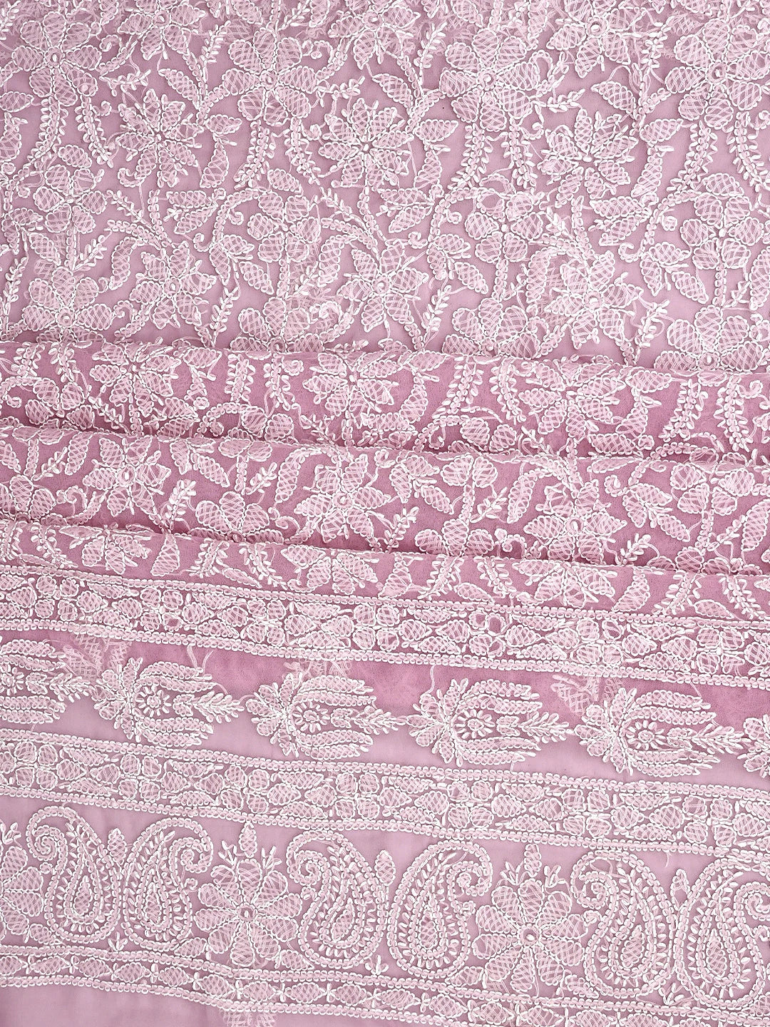 Ada Hand Embroidered Tea Rose Pink  Georgette Lucknowi Chikankari Unstitched Suit Piece 01A933069