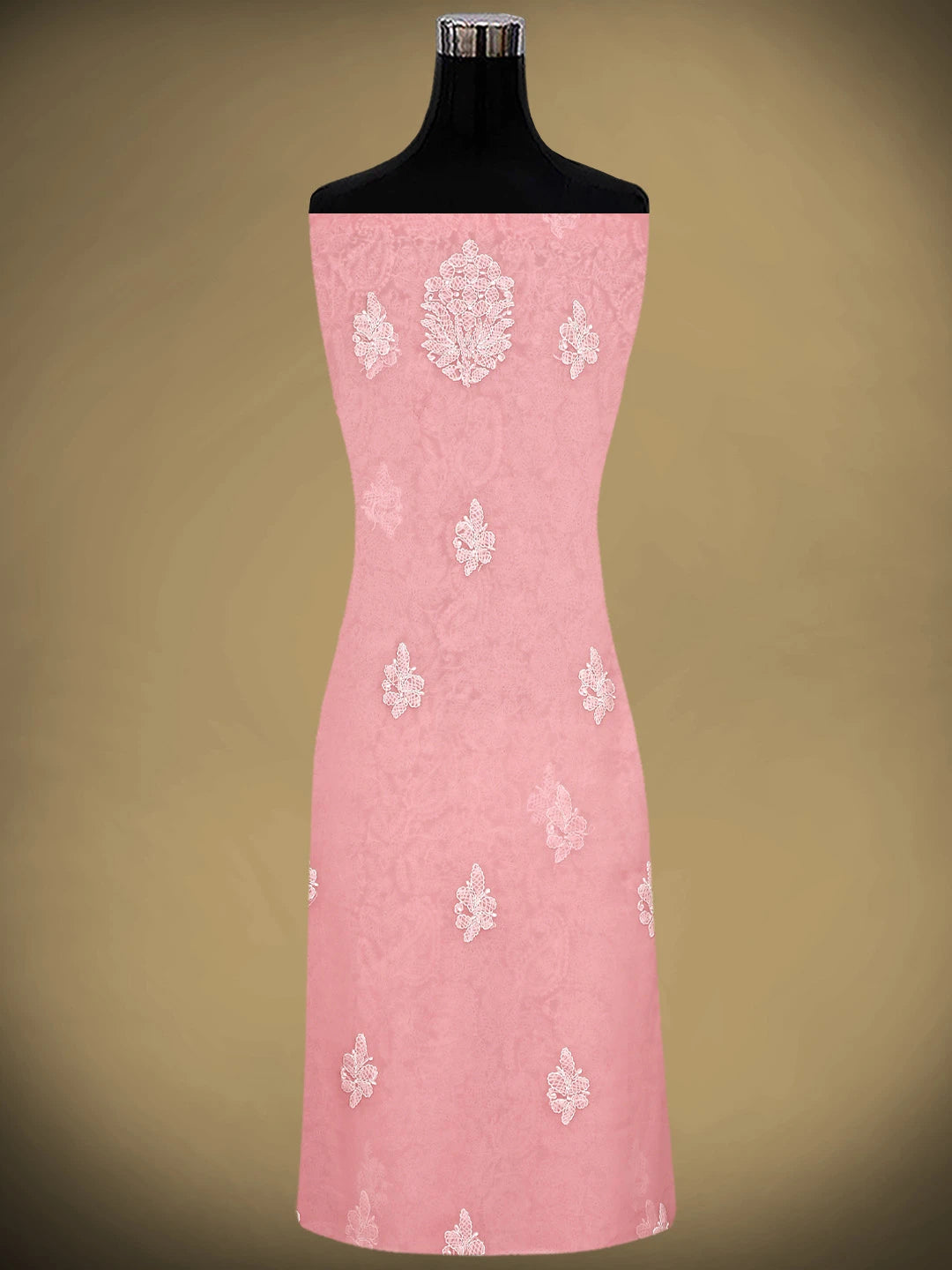 Ada Hand Embroidered Peach Georgette Lucknowi Chikankari Unstitched Suit Piece 01A933076