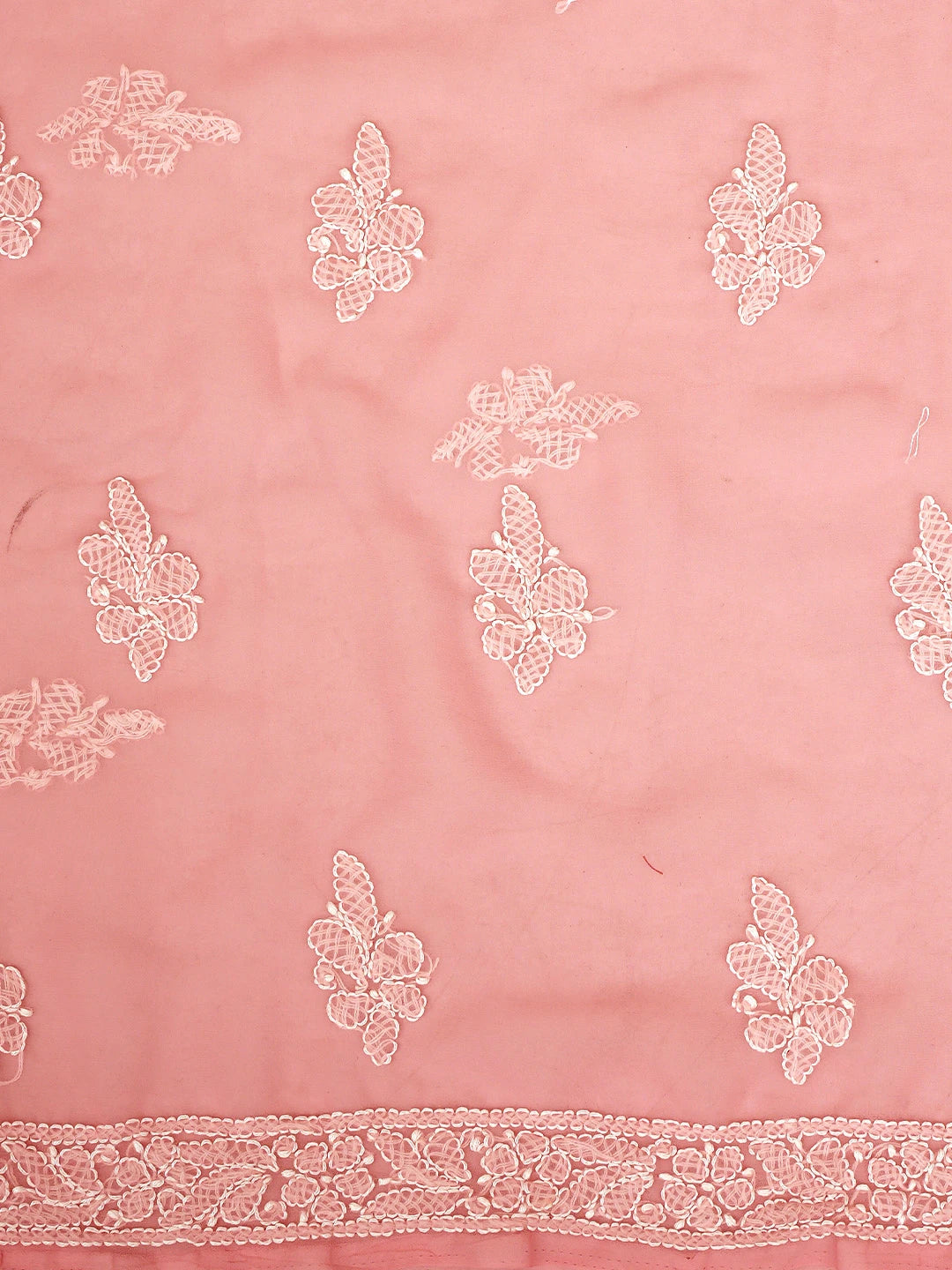 Ada Hand Embroidered Peach Georgette Lucknowi Chikankari Unstitched Suit Piece 01A933076