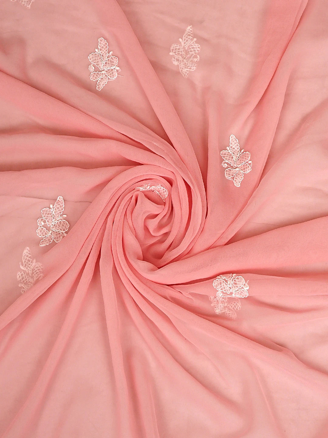 Ada Hand Embroidered Peach Georgette Lucknowi Chikankari Unstitched Suit Piece 01A933076