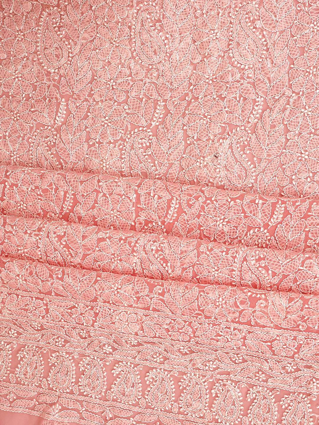 Ada Hand Embroidered Peach Georgette Lucknowi Chikankari Unstitched Suit Piece 01A933076