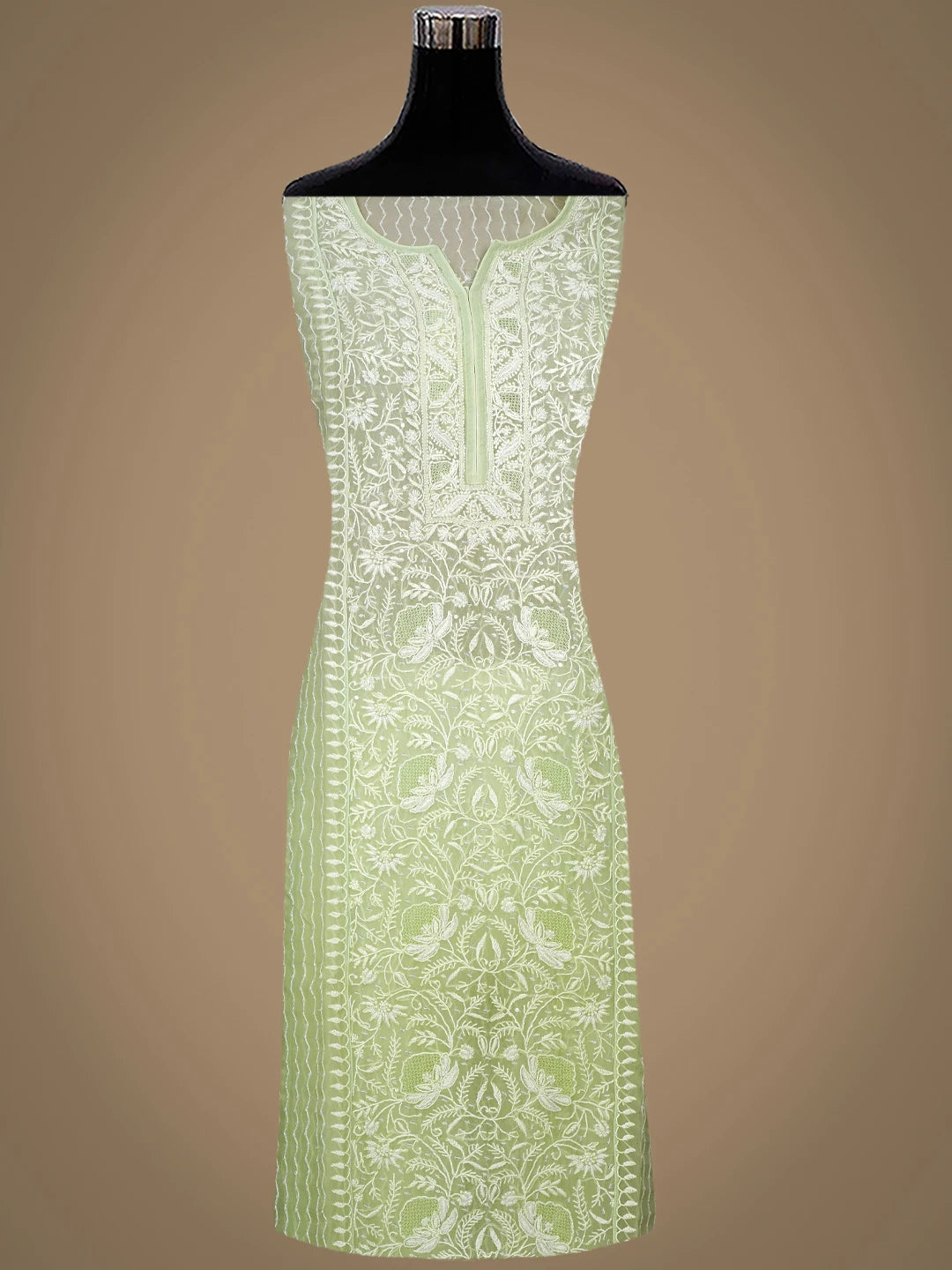Ada Hand Embroidered Light Green Organza Lucknowi Chikankari Semi-Stitched Kurta Dupatta Set With Cutdana Work 01A933881