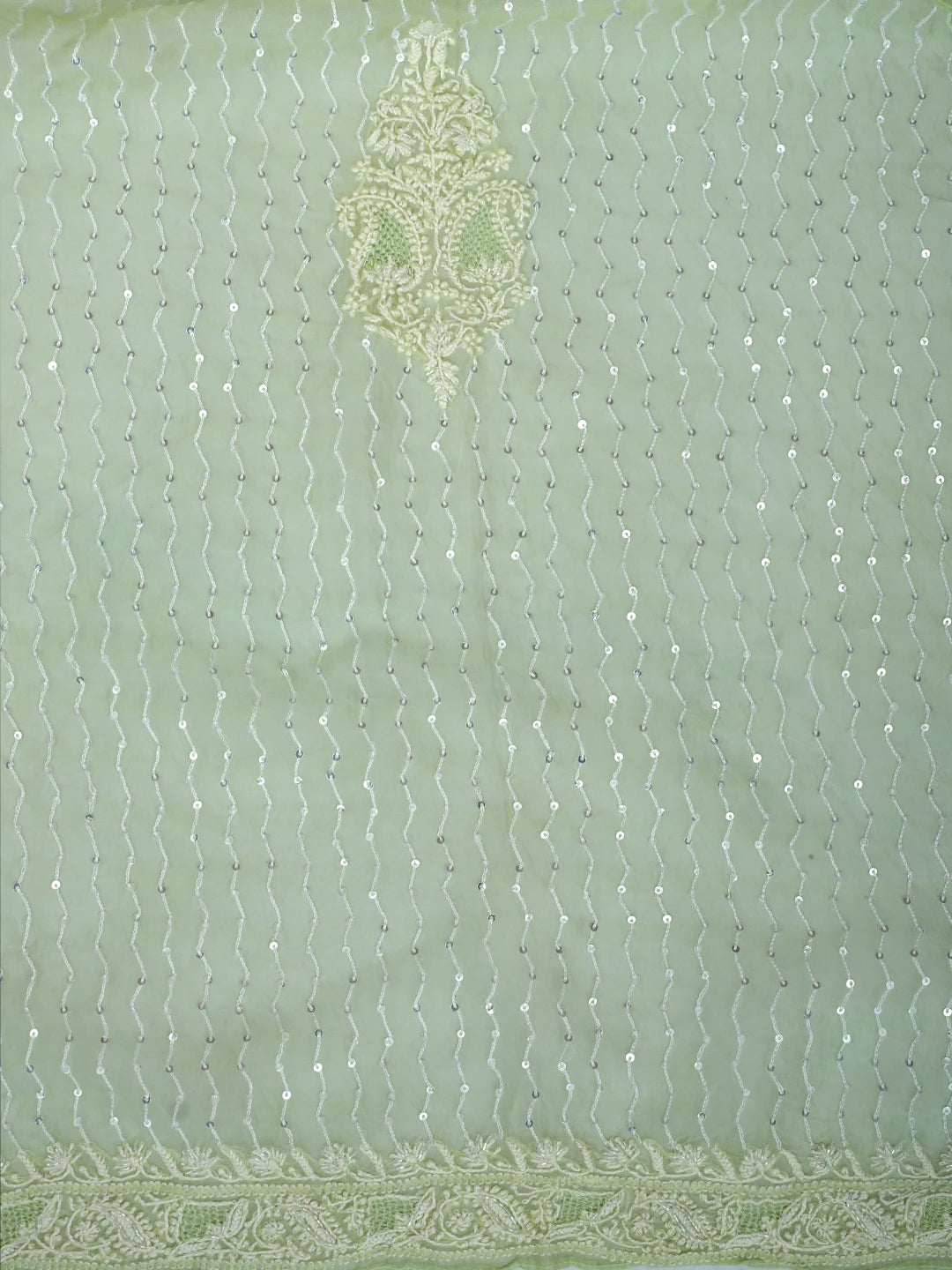 Ada Hand Embroidered Light Green Organza Lucknowi Chikankari Semi-Stitched Kurta Dupatta Set With Cutdana Work 01A933881