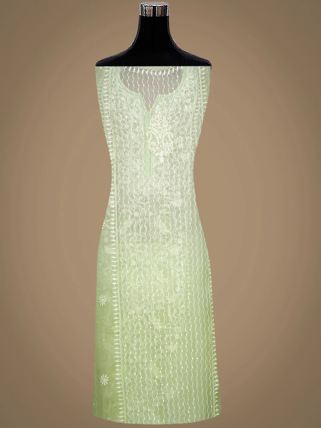 Ada Hand Embroidered Light Green Organza Lucknowi Chikankari Semi-Stitched Kurta Dupatta Set With Cutdana Work 01A933881