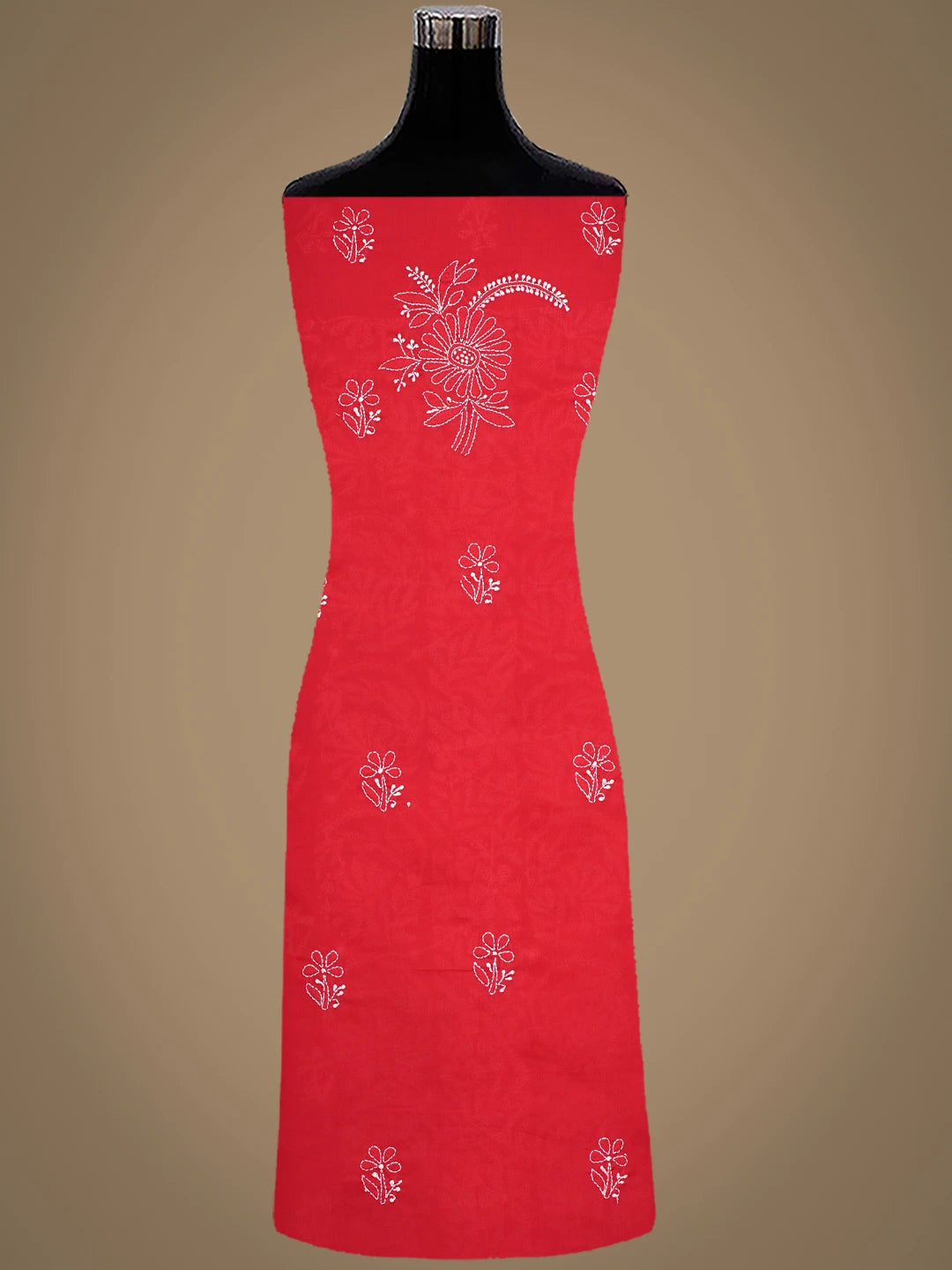 Ada Hand Embroidered Red Coton Lucknowi Chikankari Unstitched Suit Piece 01A642838