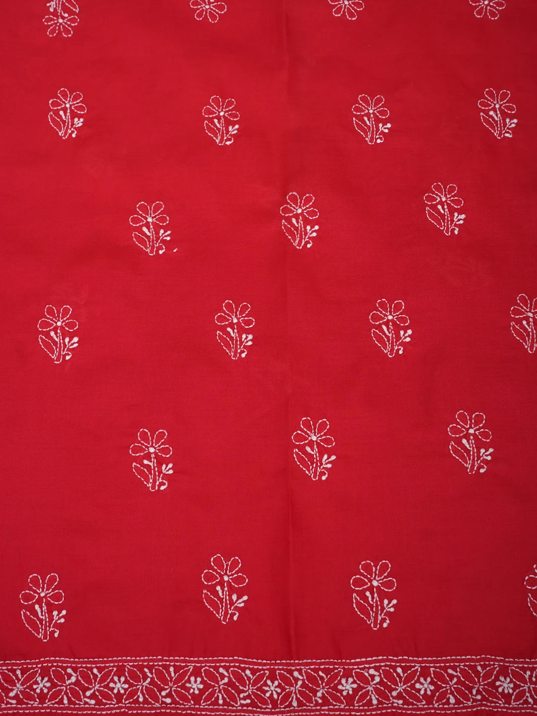 Ada Hand Embroidered Red Coton Lucknowi Chikankari Unstitched Suit Piece 01A642838