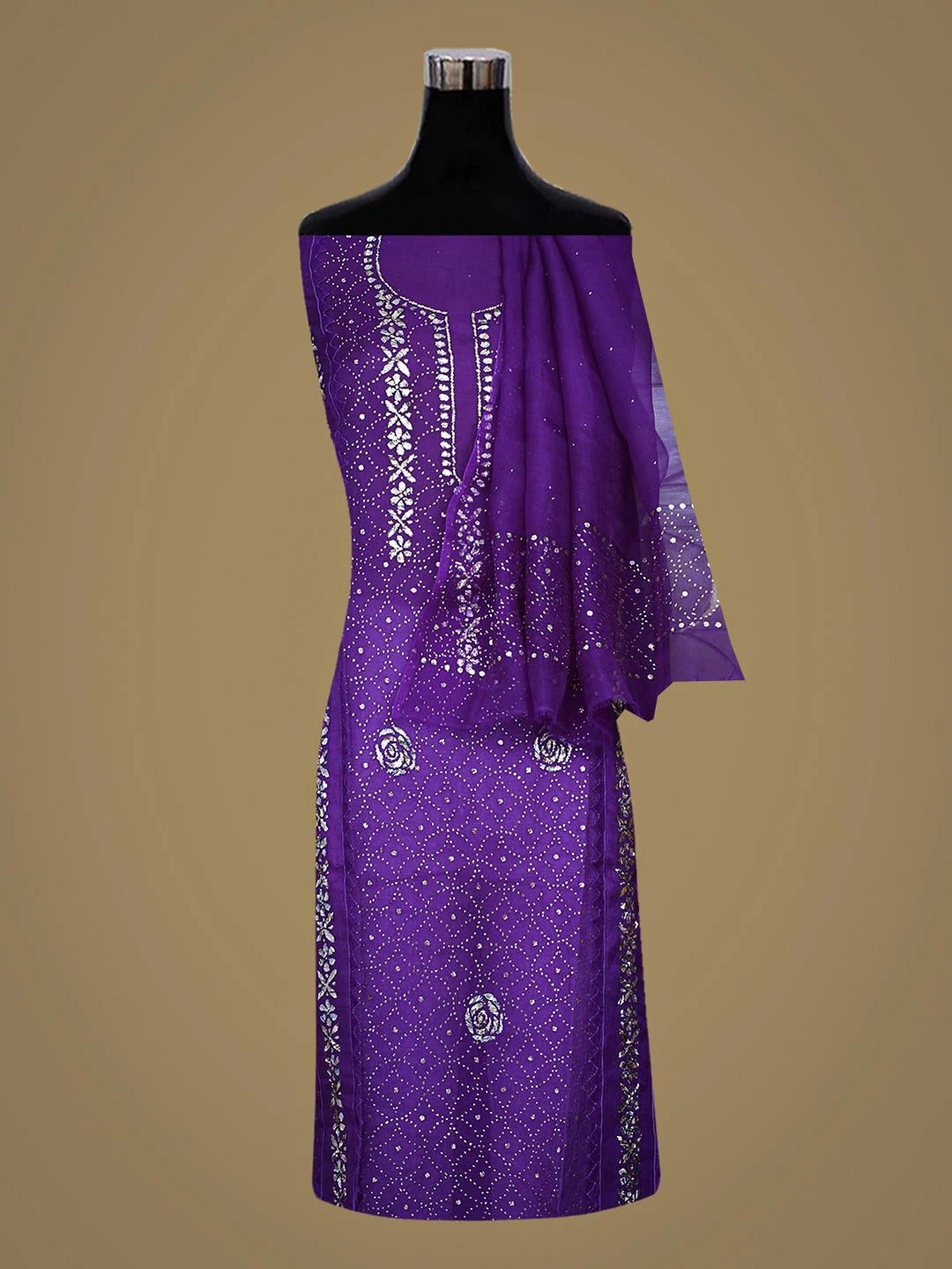Ada Hand Embroidered Purple Organza Semi-stitched Kurta Dupatta Set With Muqaish/Mukaish Work 01A887245