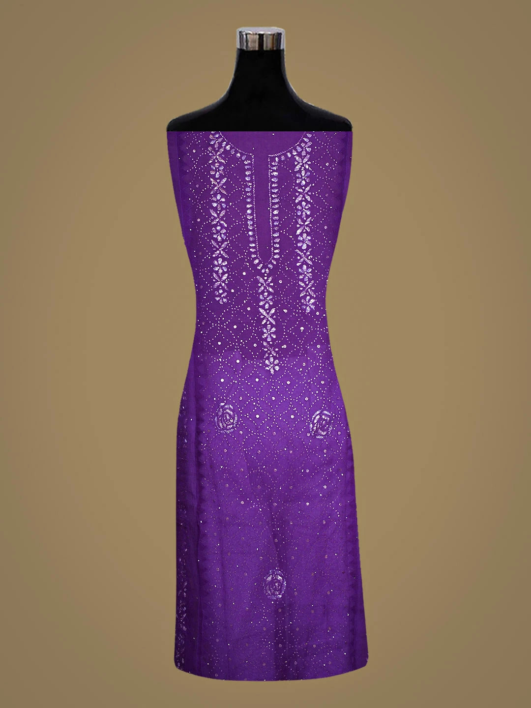 Ada Hand Embroidered Purple Organza Semi-stitched Kurta Dupatta Set With Muqaish/Mukaish Work 01A887245