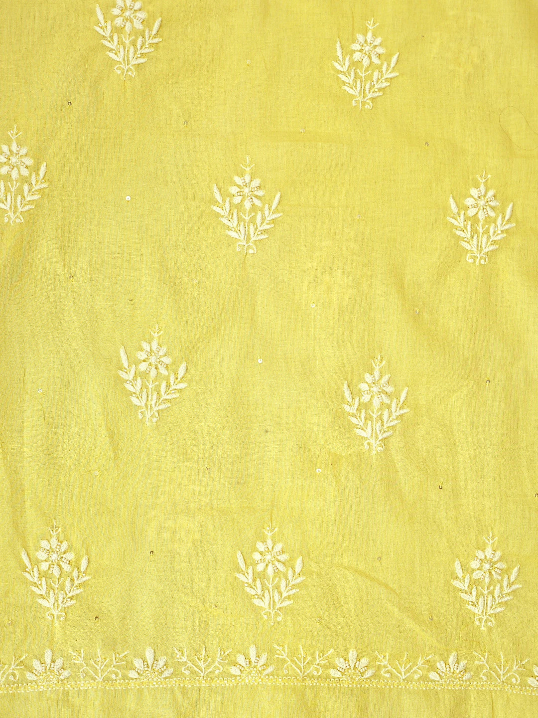 Ada Hand Embroidered Lemon Cotton Lucknowi Chikankari Unstitched Suit Piece With Cutdana Work 01A759645