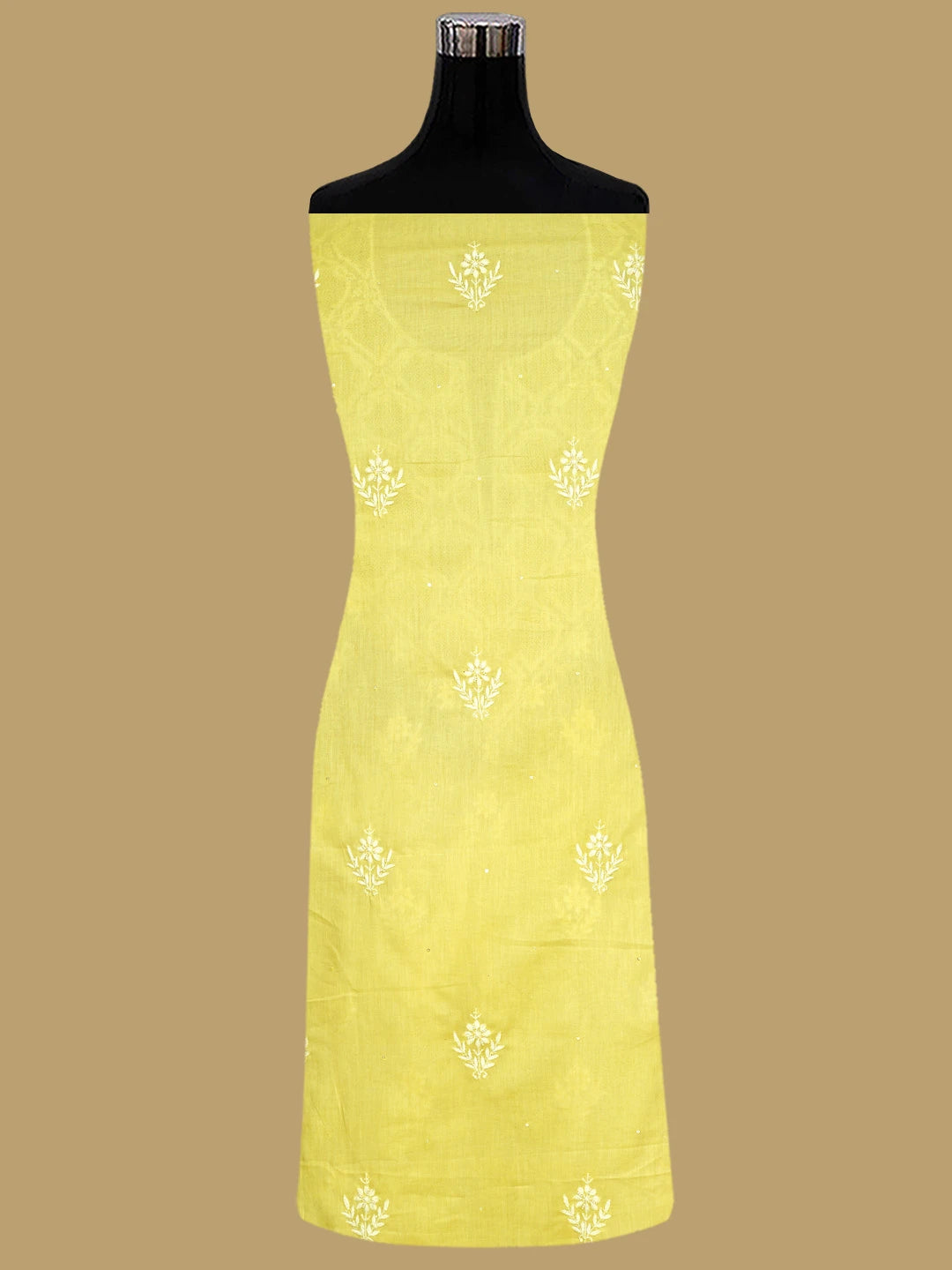 Ada Hand Embroidered Lemon Cotton Lucknowi Chikankari Unstitched Suit Piece With Cutdana Work 01A759645
