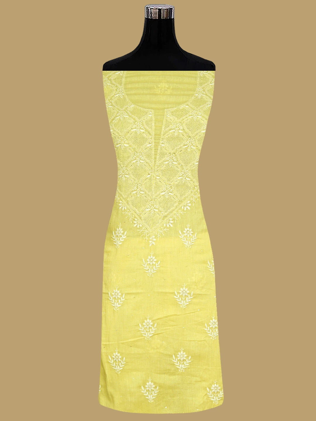 Ada Hand Embroidered Lemon Cotton Lucknowi Chikankari Unstitched Suit Piece With Cutdana Work 01A759645