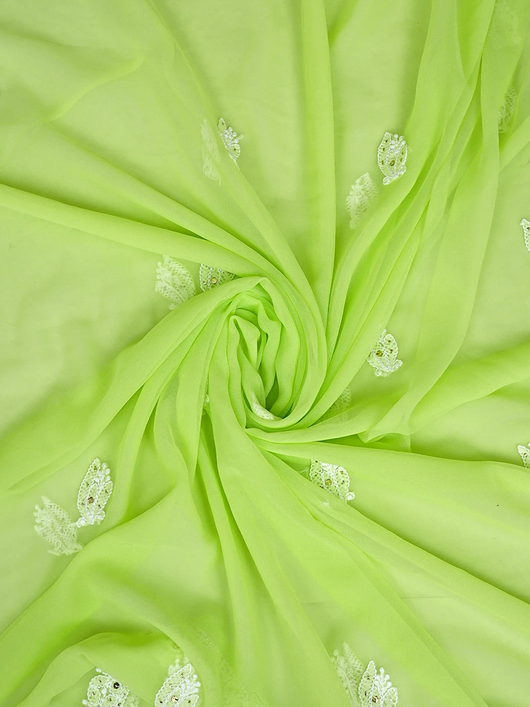Ada Hand Embroidered Light Green Georgette Lucknowi Chikankari Unstitched Suit Piece With Mukaish Work 01A713268