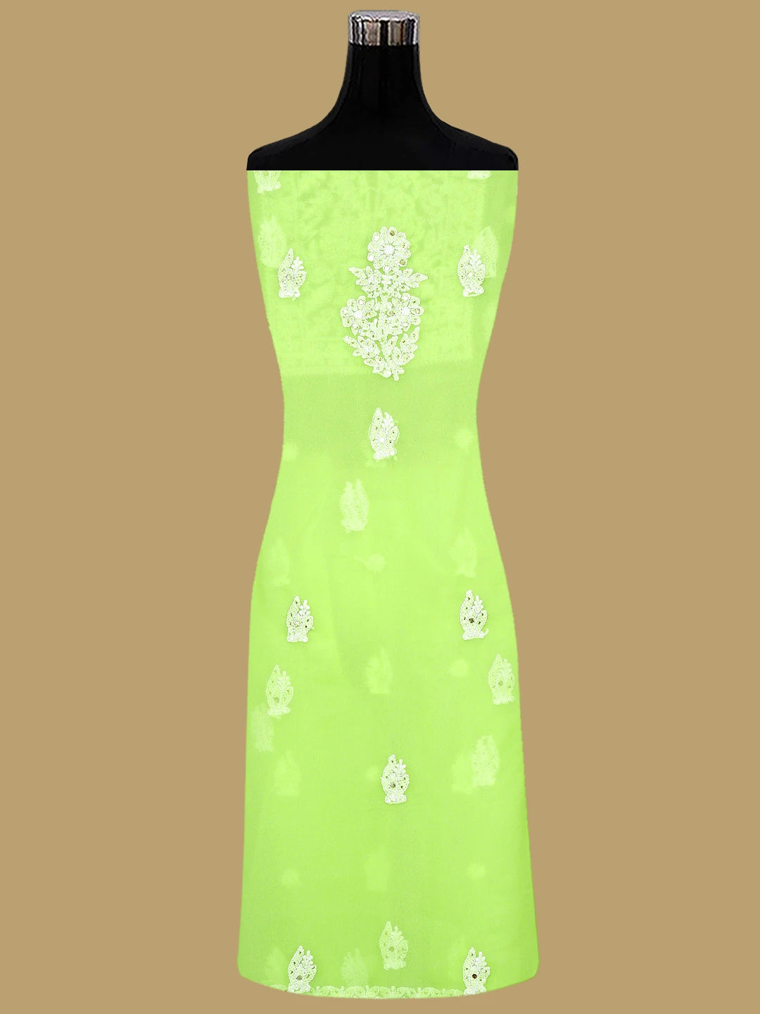 Ada Hand Embroidered Light Green Georgette Lucknowi Chikankari Unstitched Suit Piece With Mukaish Work 01A713268