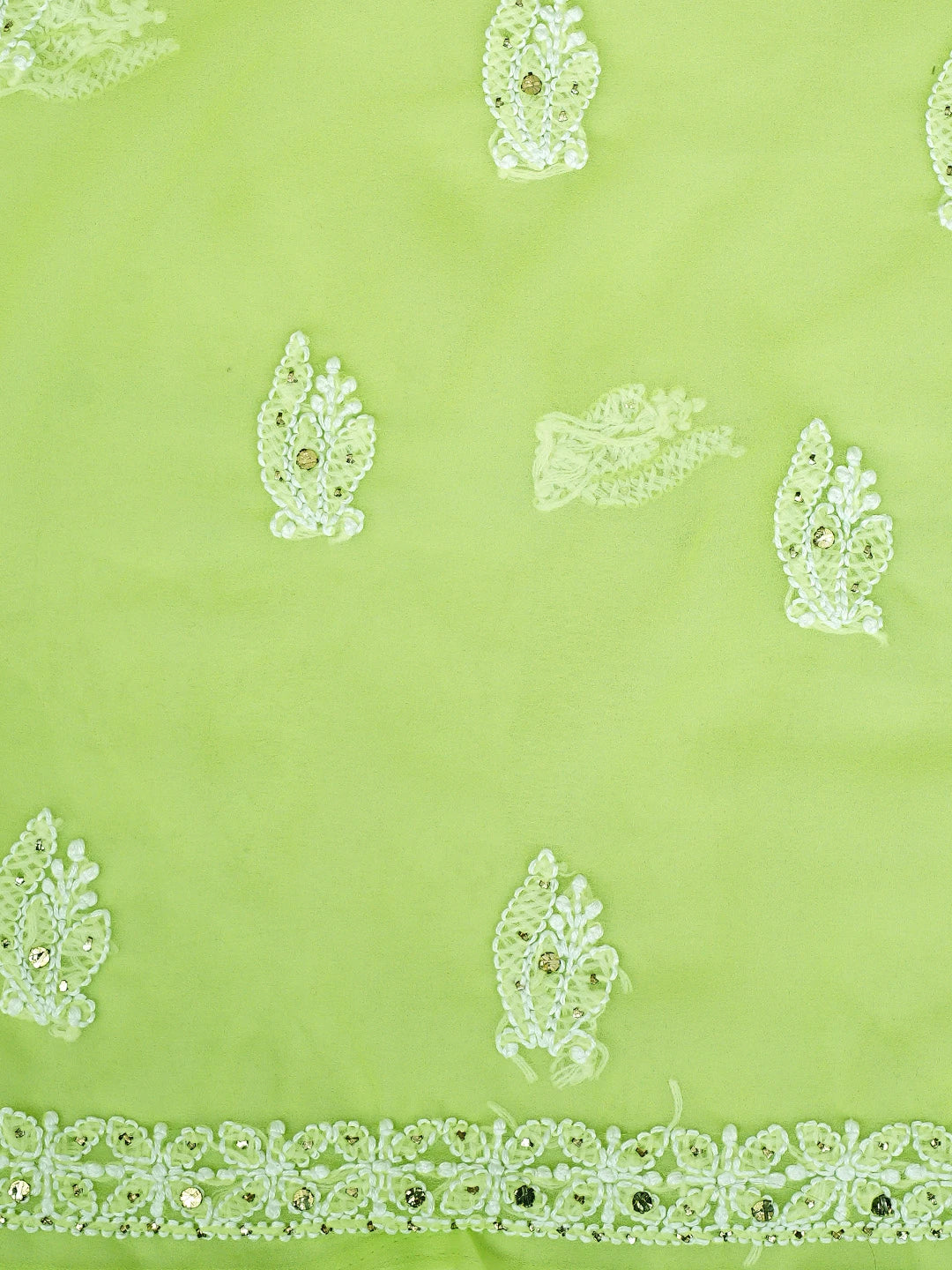 Ada Hand Embroidered Light Green Georgette Lucknowi Chikankari Unstitched Suit Piece With Mukaish Work 01A713268