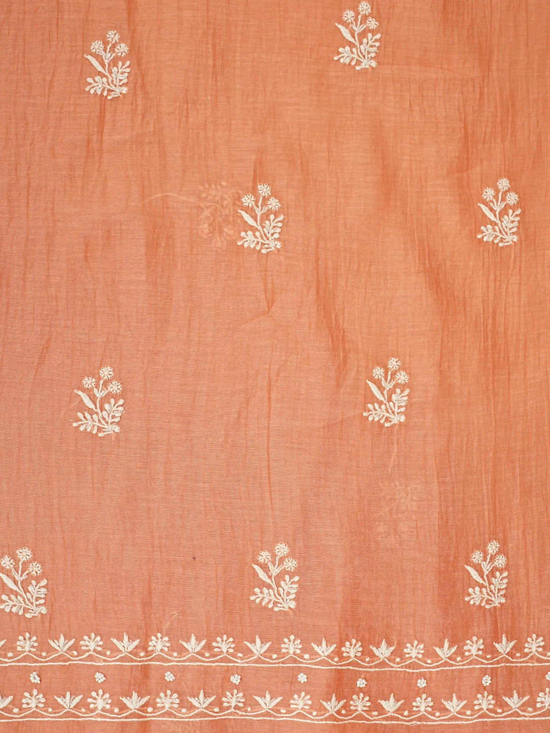 Ada Hand Embroidered Peach Chanderi Lucknowi Chikankari Unstitched Kurta Dupatta Set With Pearl Work 01A922103