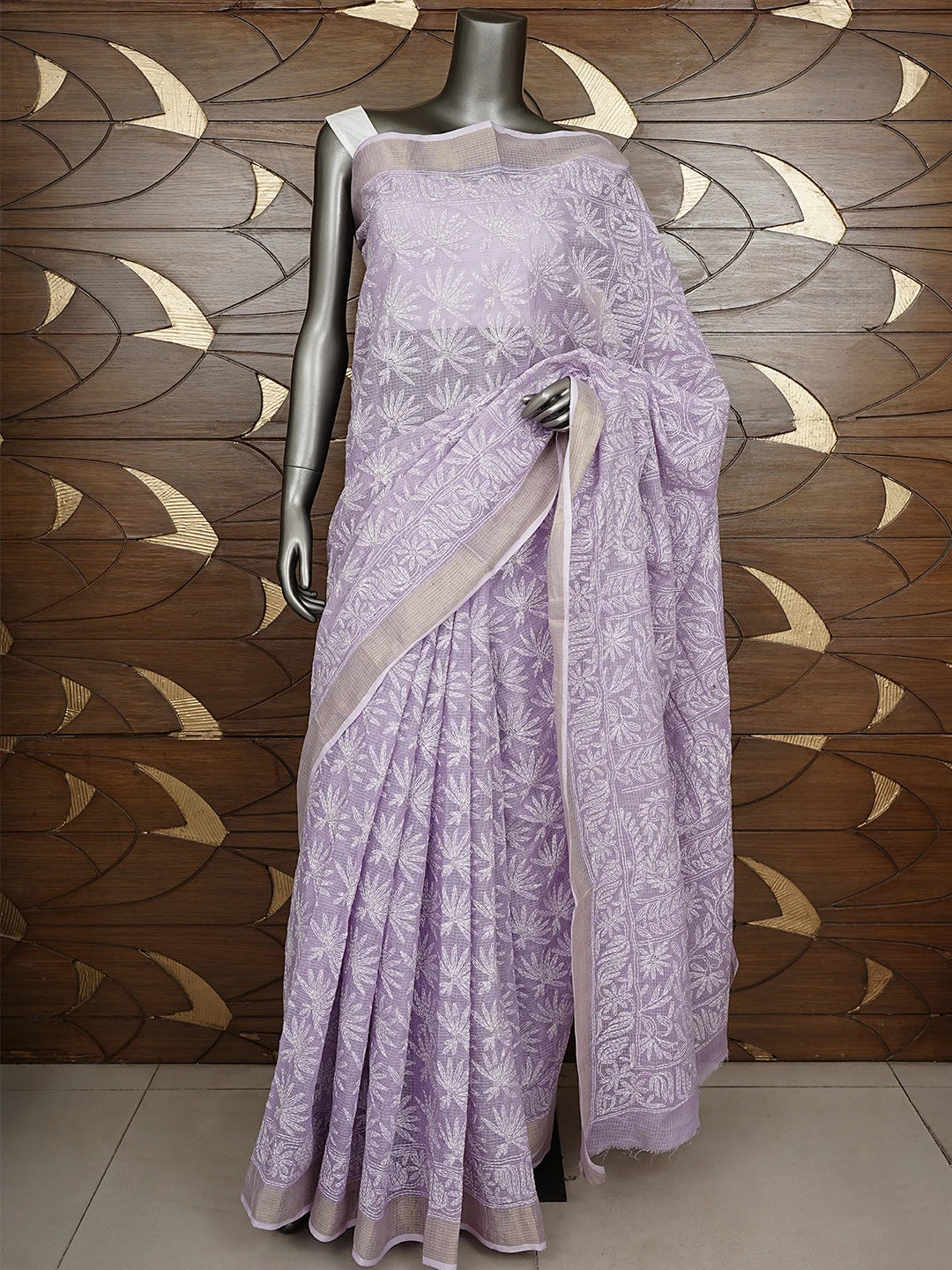 Ada Hand Embroidered Mauve Kota Lucknowi Chikankari Saree and Blouse 01A922185