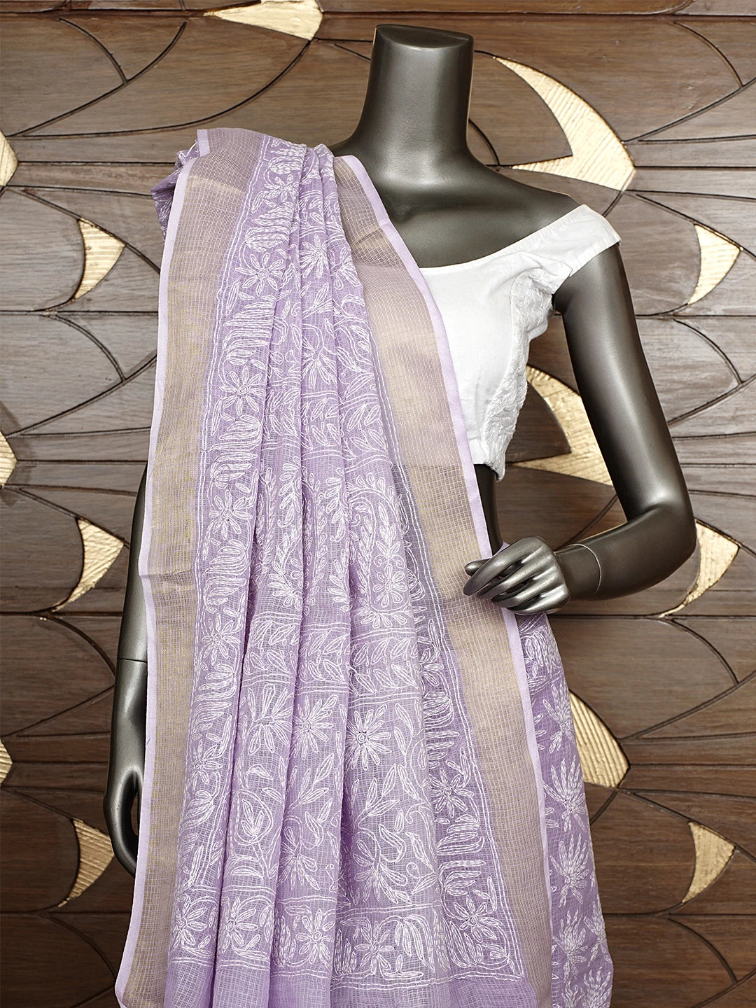 Ada Hand Embroidered Mauve Kota Lucknowi Chikankari Saree and Blouse 01A922185