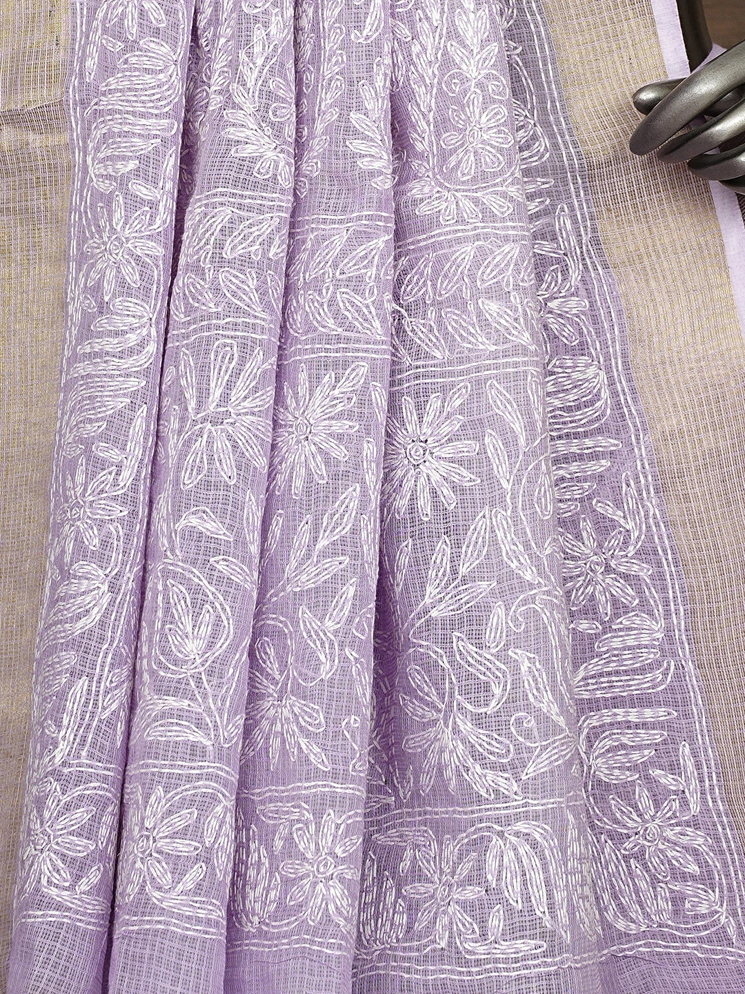 Ada Hand Embroidered Mauve Kota Lucknowi Chikankari Saree and Blouse 01A922185