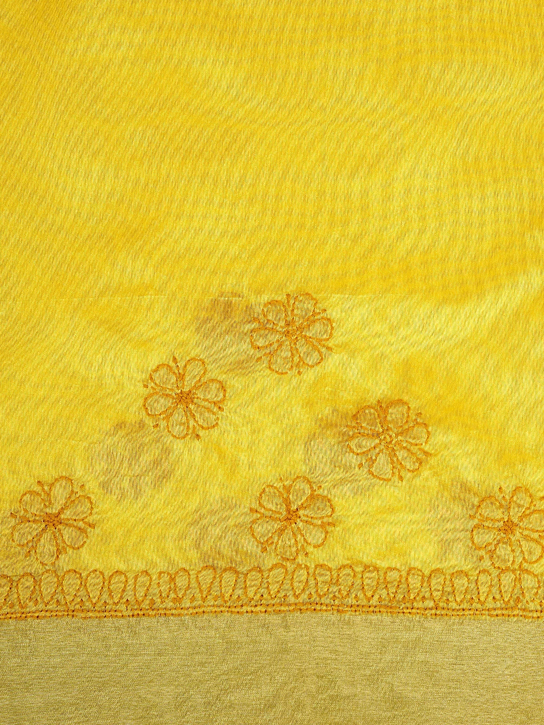 Ada Hand Embroidered Mustard Yellow Lucknowi Chikankari Saree With Blouse 01A896422