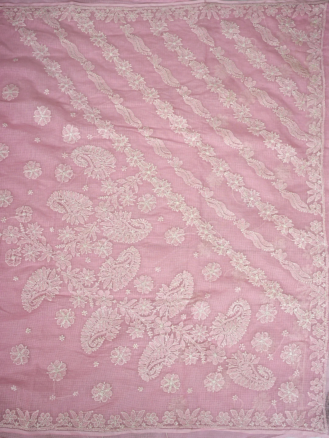 Ada Hand Embroidered Pink Kota Lucknowi Chikankari Saree and Blouse 01A922276